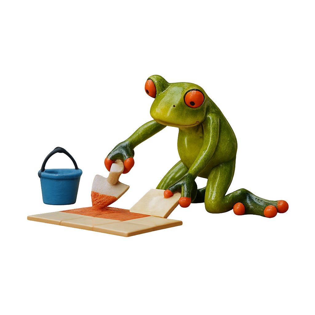 Frosch verlegt Fliesen